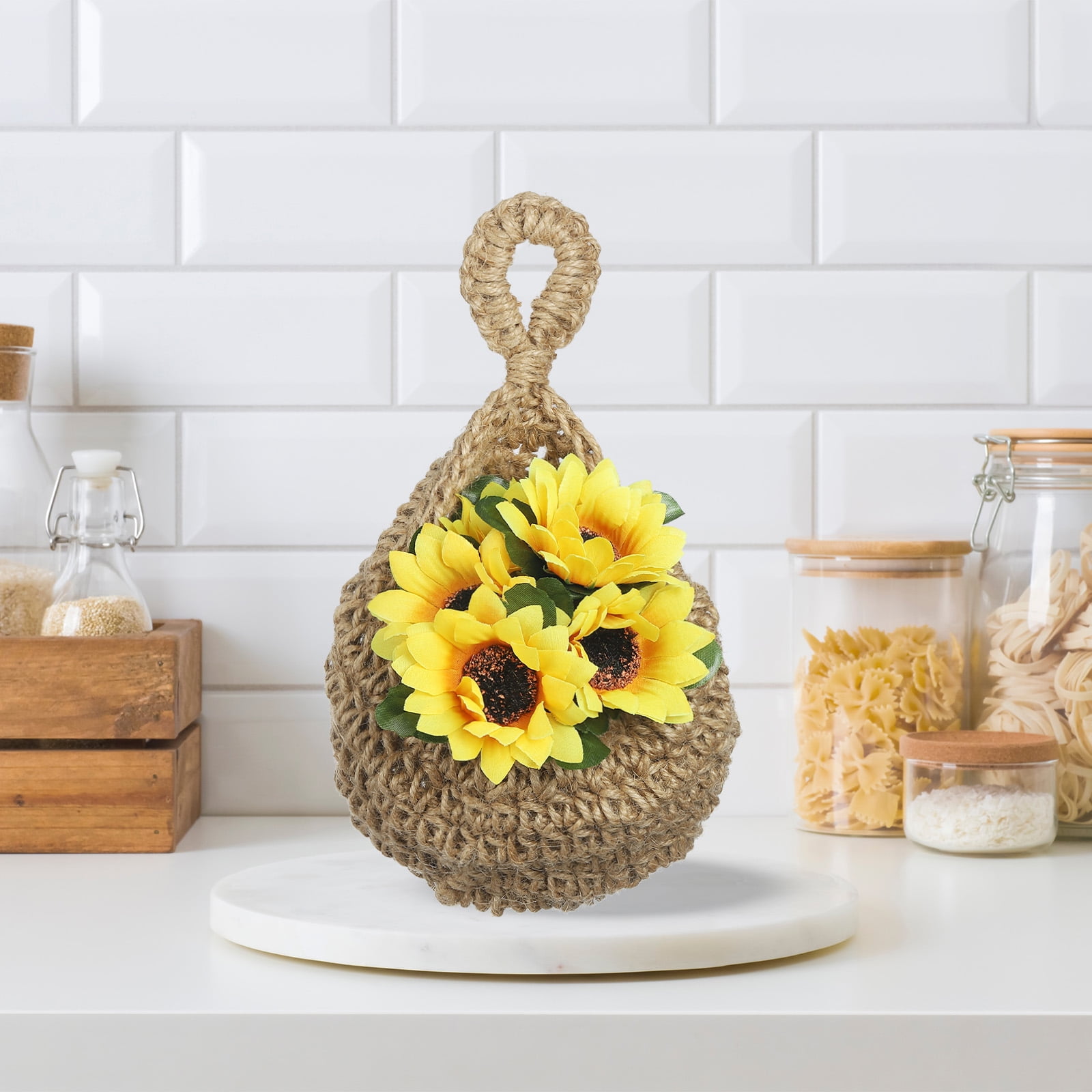 Unique Bargains Teardrop Home Decor Storage Wall Hanging Basket for Vegetable Brown Medium
