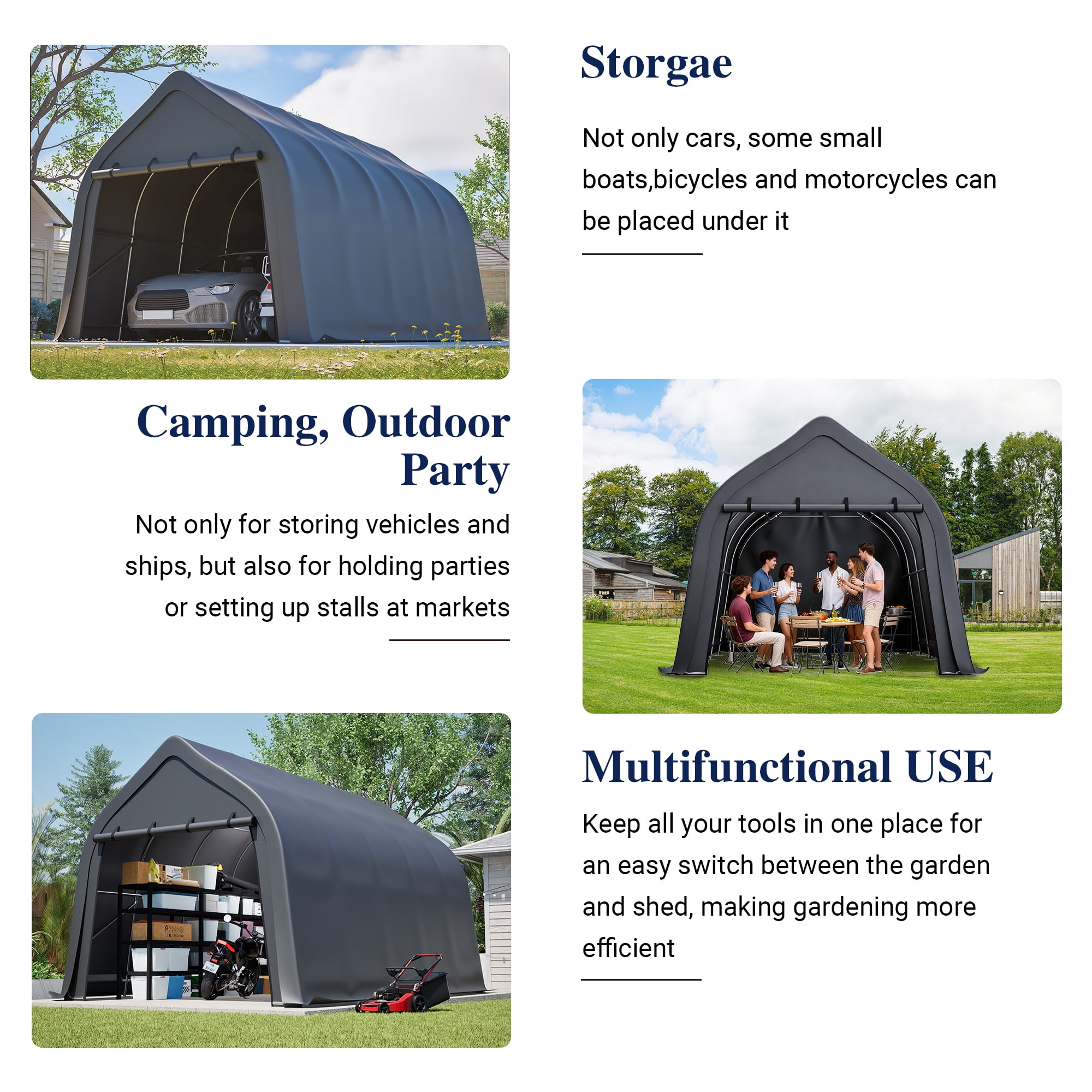 LZBEITEM Carports 13x20 ft Heavy Duty Car Canopy Garage with Removable Doors Galvanized Frame Portable Carport Canopy Outdoor Storage Shelter with All-Season Tarp for Car Boat Truck