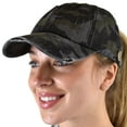 thumbnail image 2 of C.C Ponycap Criss Cross Messy Bun Side Button For Mask Adjustable Baseball Cap, Black Camo, 2 of 6