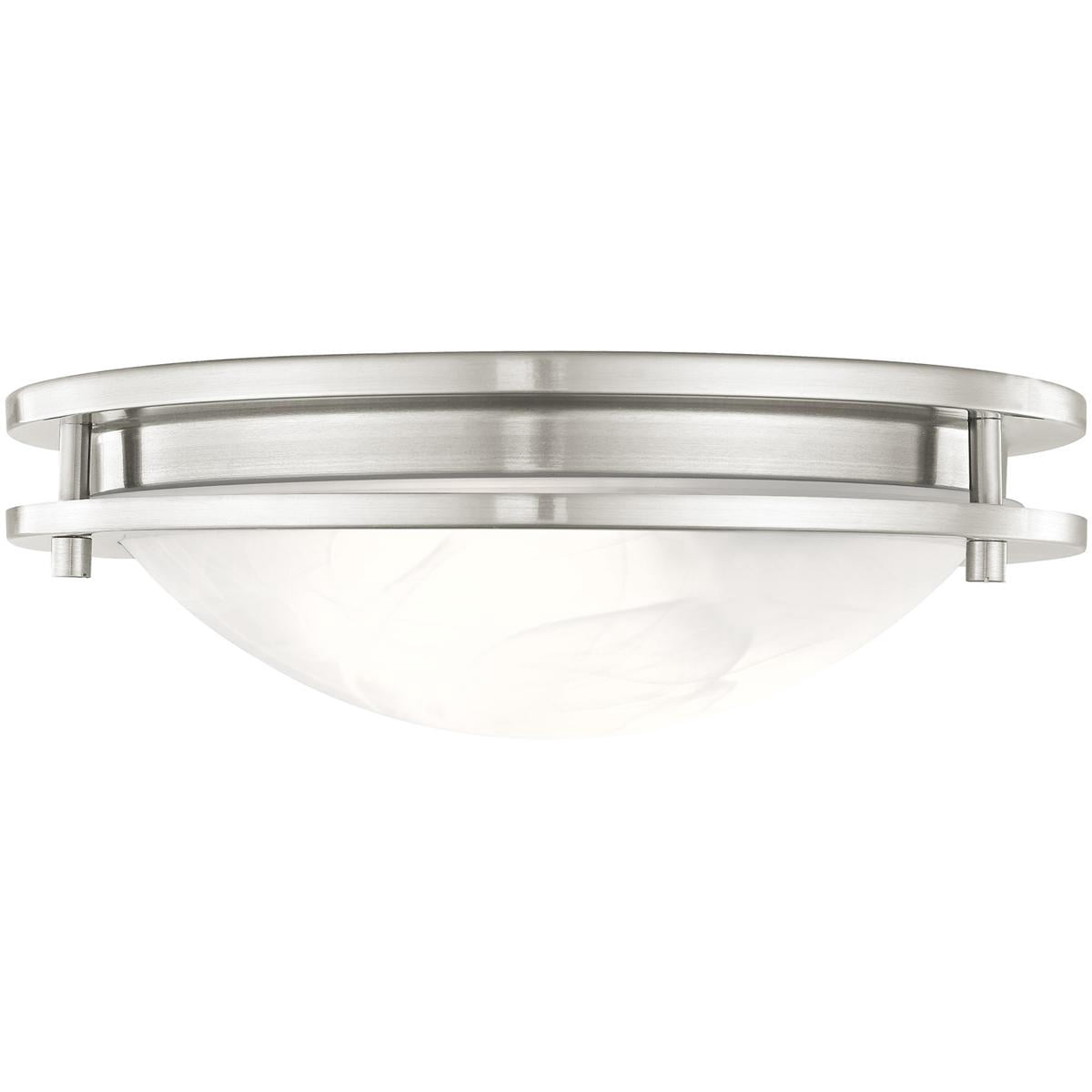 2 Light Brushed Nickel Ceiling Light fixture with White Alabaster Glass Shade