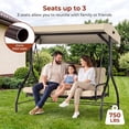 thumbnail image 5 of Pirecart 3-Seat Patio Porch Swing, Outdoor Converting Swing Chair with Canopy & Cushion, Graden, Yard, Beige, 5 of 8
