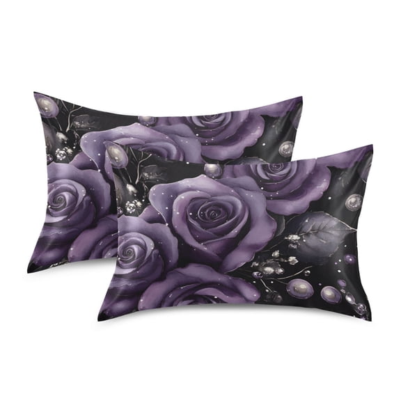 Yayeee Pillowcase Standard Size Set of 2 Satin Wrinkle Resistant Pillow Case, Purple Roses