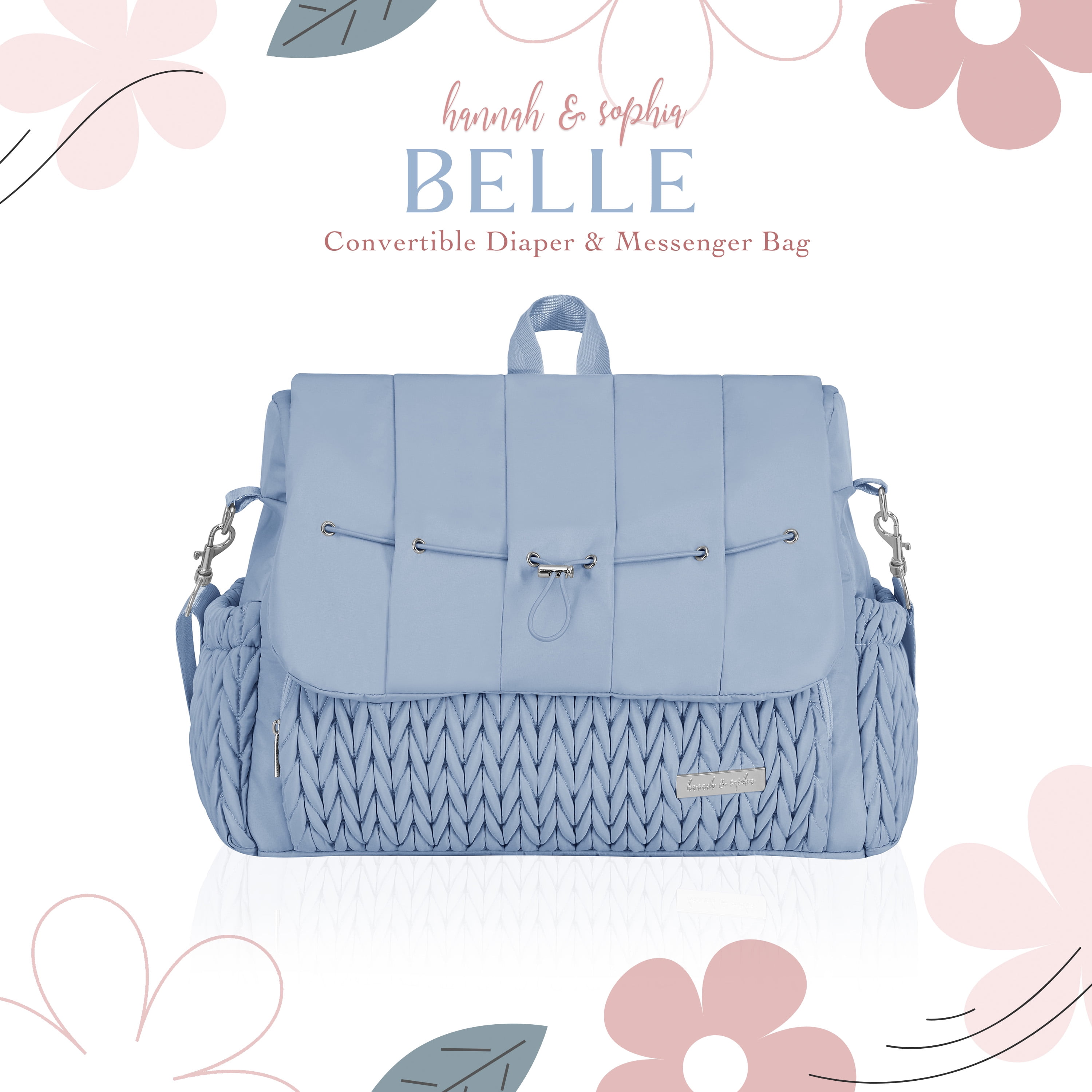 Sac à dos et sac messager convertible pour couches Hannah & Sophia Belle, bleu brume lunaire