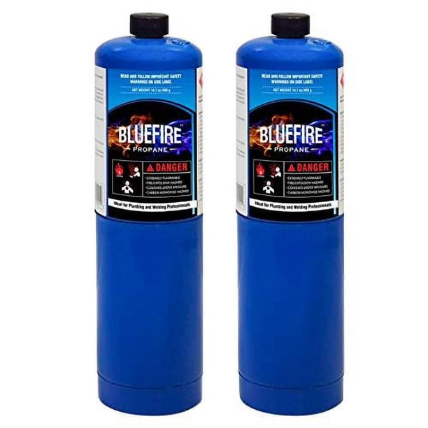 Cilindro de gas propano BlueFire, paquete de 2, cartucho de combustible de 14.1 oz