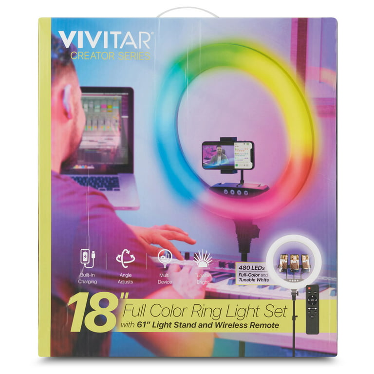 Vivitar 18-Inch LED Ring Light, Adjustable 63-Inch Tripod Stand