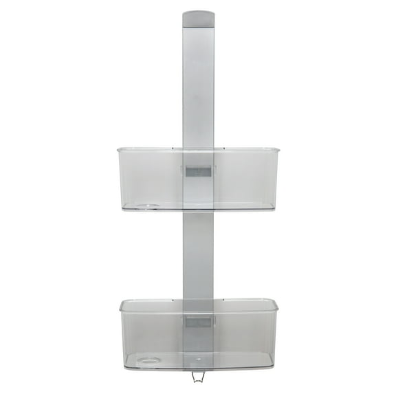 Bath Bliss Adjustable Rust Proof Aluminum 2 Tier Glass Door Shower Caddy - 11.4"x 27.2"x 5.1"