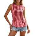 thumbnail image 2 of Karymi Going Out Tops Gingham Sleeveless Peplum Blouse, Casual Round Neck Checkered Tank Top with Keyhole Back, Summer Ruffle Hem Shirt Shirts for Women, 2 of 7