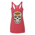 thumbnail image 2 of Wild Bobby Day Of The Dead Sugar Skull Pop Culture Women Tri-Blend Racerback Tank Top, Vintage Red, Medium, 2 of 5