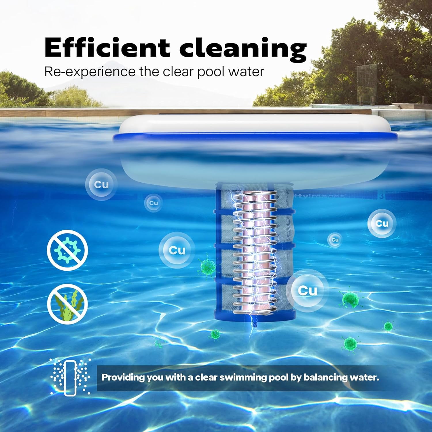 SPECSTAR Solar Pool Ionizer， Sun Shock & Water Purifier Automatic Pool Cleaner Up to 35,000 Gal - Square