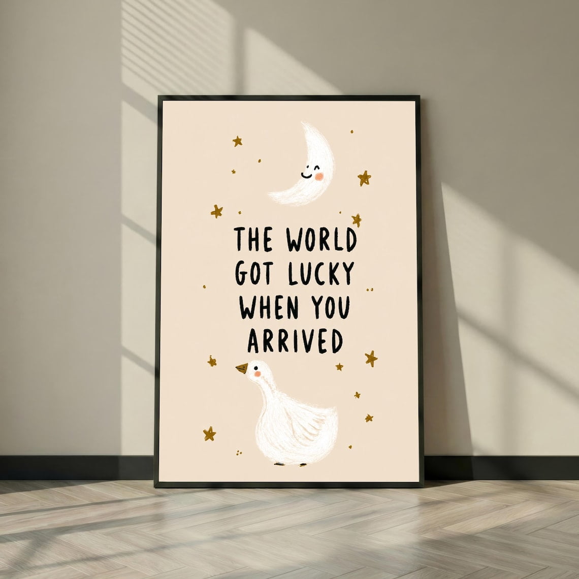 Goose Nursery Wall Art, Gender Neutral Kids Room Decor, New Baby Gift, Whimsical Moon and Stars Print, Baby Shower Gift Idea, Poster Only