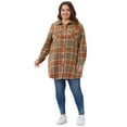 thumbnail image 3 of DARING DIVA Plus Size Plaid Shacket Long Sleeve Flannel Fashion Jacket 1X Orange, 3 of 7