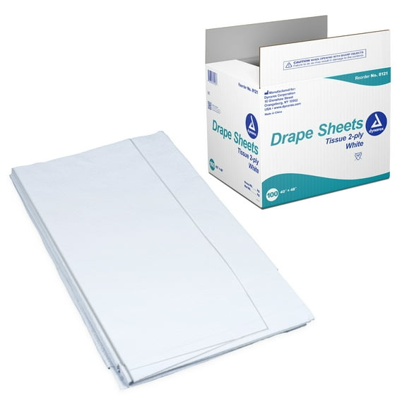 Dynarex Drape Sheet, 2-Ply Tissue, White, Disposable Paper Sheet Used by Medical Professionals for Patient Privacy and Protection, 40" x 48", Pack of 100