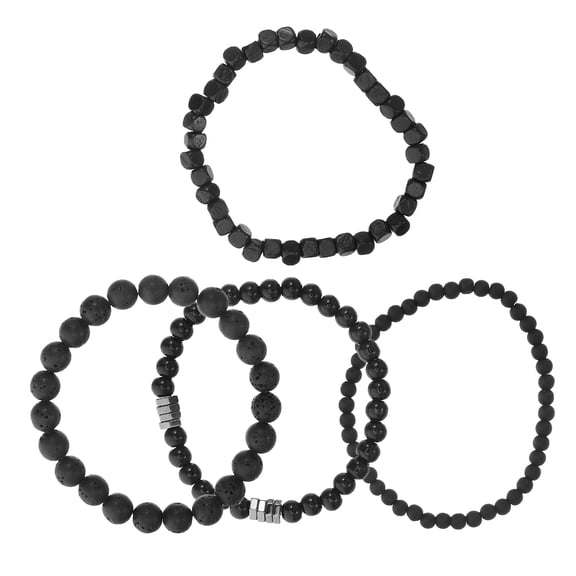 OULII 4Pcs Mens Bracelet Set Black Matte Copper Beaded Wrist Jewelry for Casual and Formal Wear