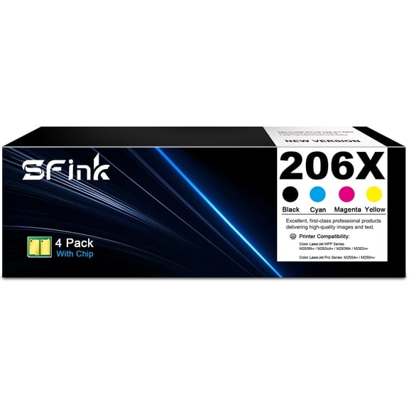 206X W2110X Toner Cartridge 4-Pack Compatible for HP 206X 206A 206 for Color Laserjet Pro MFP M283fdw M255dw M283cdw M283 M255 Printer Ink (Black Cyan Magenta Yellow)