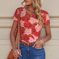 thumbnail image 6 of KLL Women 's Crew Neck Bodysuit Jumpsuits Rose Flowers Print Short onesies Stretch T Shirts, 6 of 7