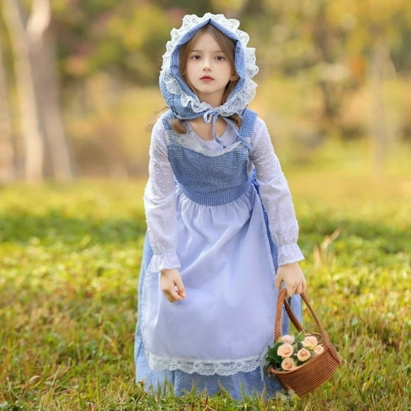 GPOECD Traditional Bavarian Dirndl Family Outfits Oktoberfest Matching Set For Women Men Kids Blue,Parents-L