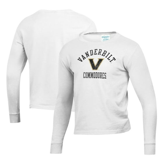 Youth  White Vanderbilt Commodores Mascot Comfort Wash Long Sleeve T-Shirt