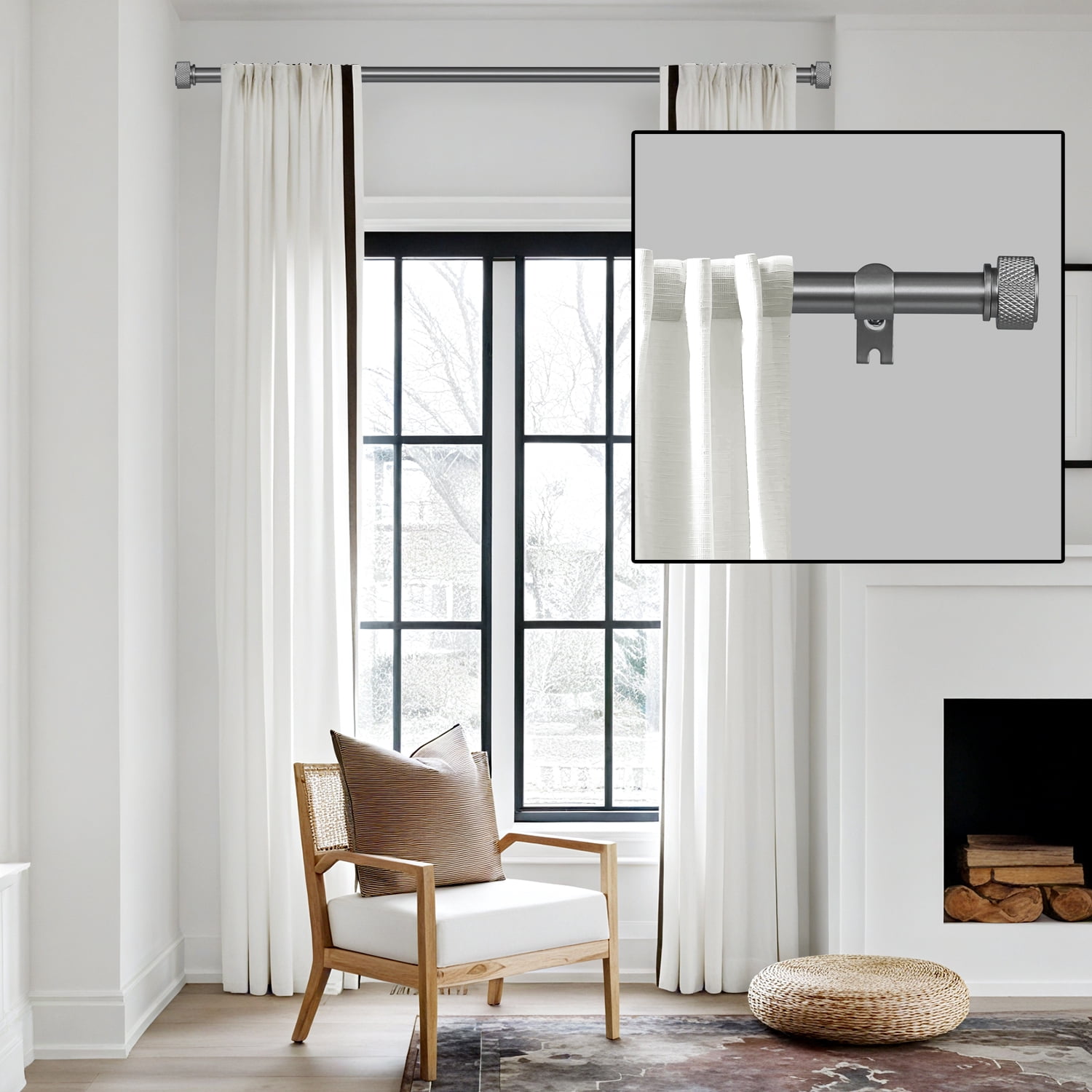 Ridicili 5/8 Inch Adjustable Single Drapery Curtain Rod Set with Rhombus Cylinder Finials, 28"-48", Gun Metal