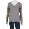 Pre-owned|Magaschoni Womens Fringe V Neck Pullover Sweater Brown Cashmere Size Medium