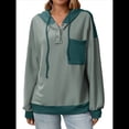thumbnail image 1 of Sudadera con Capucha para Mujer 2025, Cuello Abotonado, Cordón Ajustable, Sudadera Informal de Larga, Camisetas. Verde XXL, 1 of 10