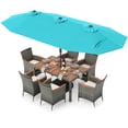 thumbnail image 2 of Costway 8 PCS Outdoor Wicker Dining Furniture & Double-Sided Umbrella with Solar LED Lights Turquoise+Mix Gray, 2 of 6