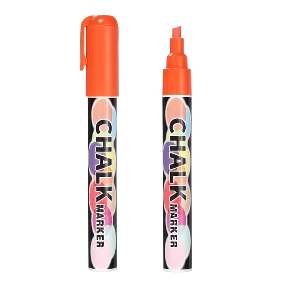 Uxcell Liquid Chalk Markers 6mm, 2 Pcs Chalkboard Markers, Dry Erase Chalk Pens with Reversible Tip for Chalkboard, Orange