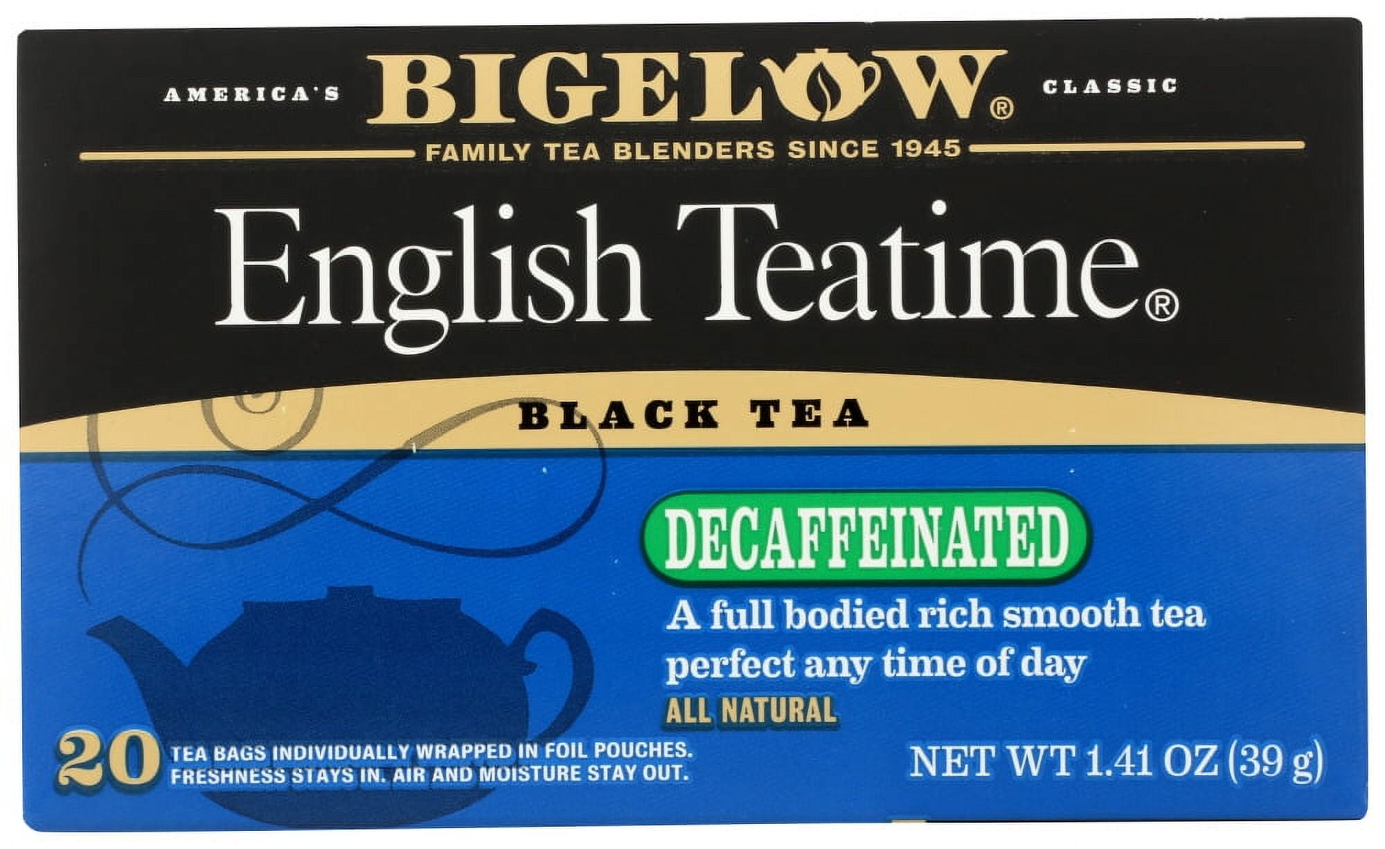 (4 pack) Bigelow Decaffeinated Black Tea, English Teatime, Tea Bags, 20 Count