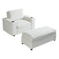 thumbnail image 3 of Christopher Knight Home 42.8" Oversized Chaise Lounge Chair with Storage Ottoman, USB Port & Cup Holders, Beige, 3 of 13