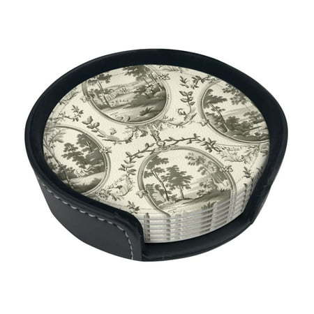 

Plant and flower pattern coasters PU leather bar beer drink coasters 6 sets with stand coasters Suitable for wooden tables