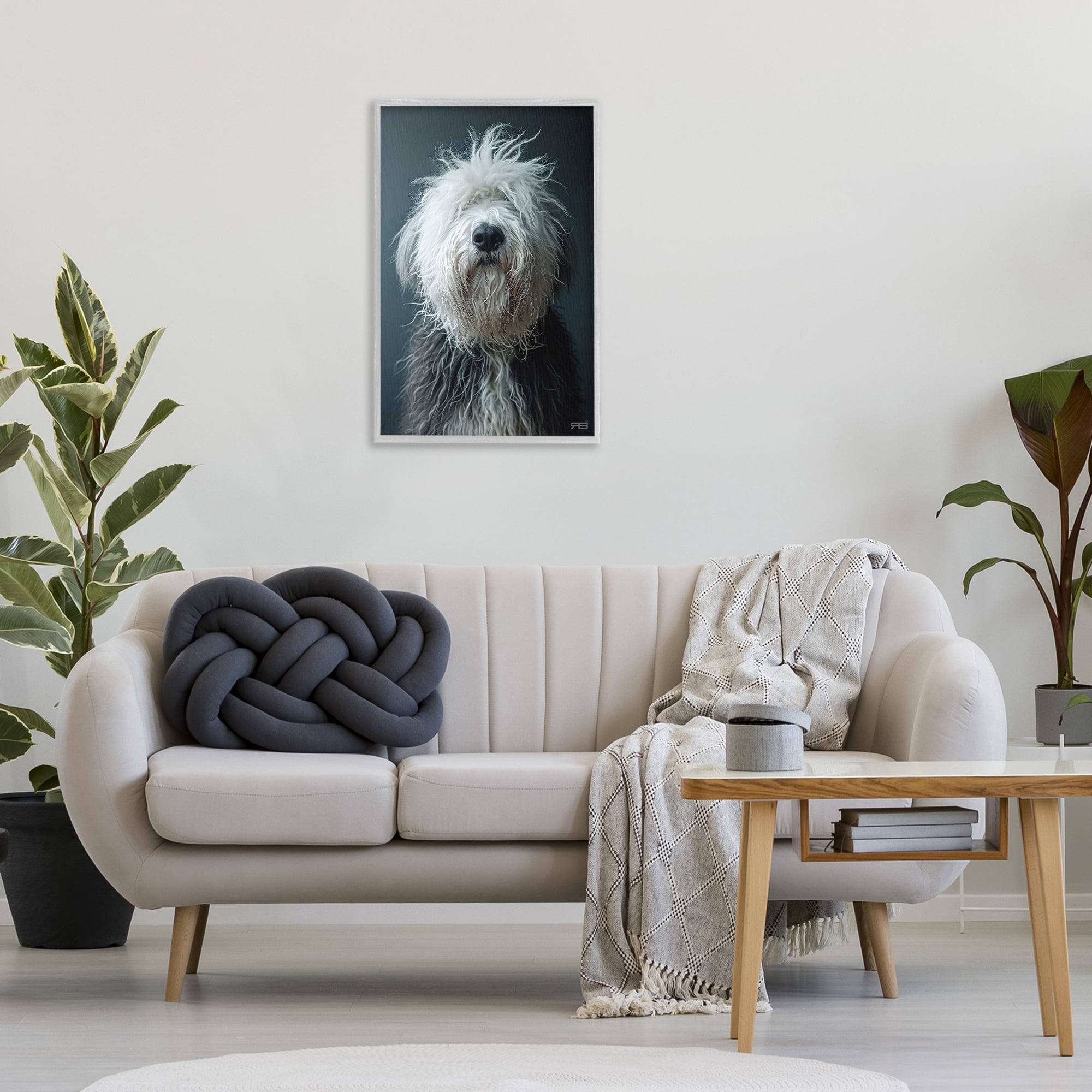 Stupell Industries Shaggy Pup Portrait Animals & Insects Painting Gray Framed Art Print Wall Art, 20 x 30
