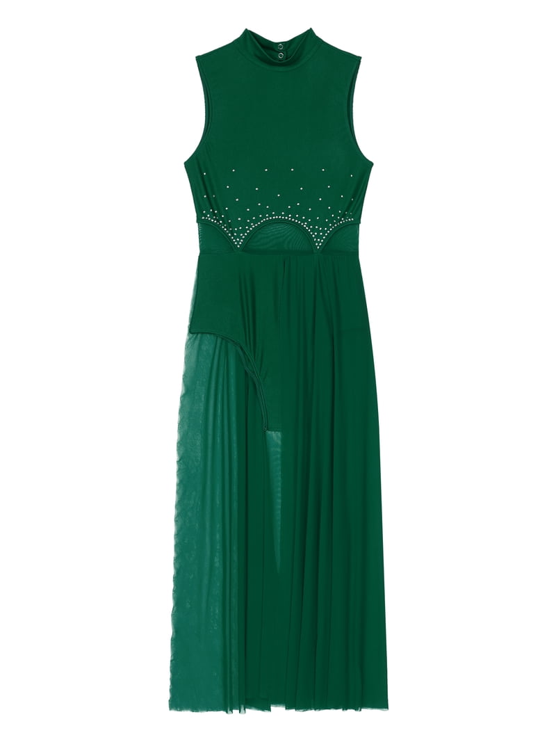 green dress with white lace 1970s Green Lace Trim Maxi Dress, sz. S main image 0