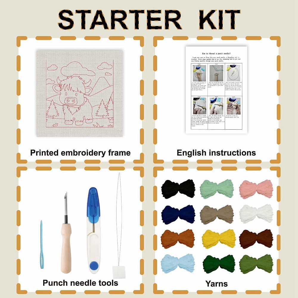 DIY Embroidery Kits including Scissor Ripper Sewing Needle Thread Instruction Cattle 240x240mm DIY