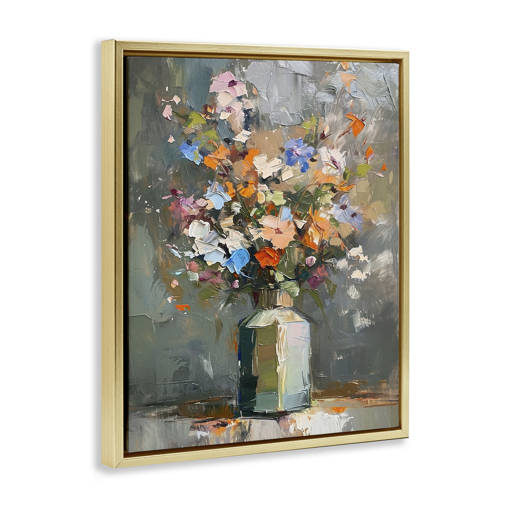 Stupell Industries Mixed Bold Bouquet Botanical & Floral Painting Gold Floater Framed Canvas Art Print Wall Art, 17 x 21