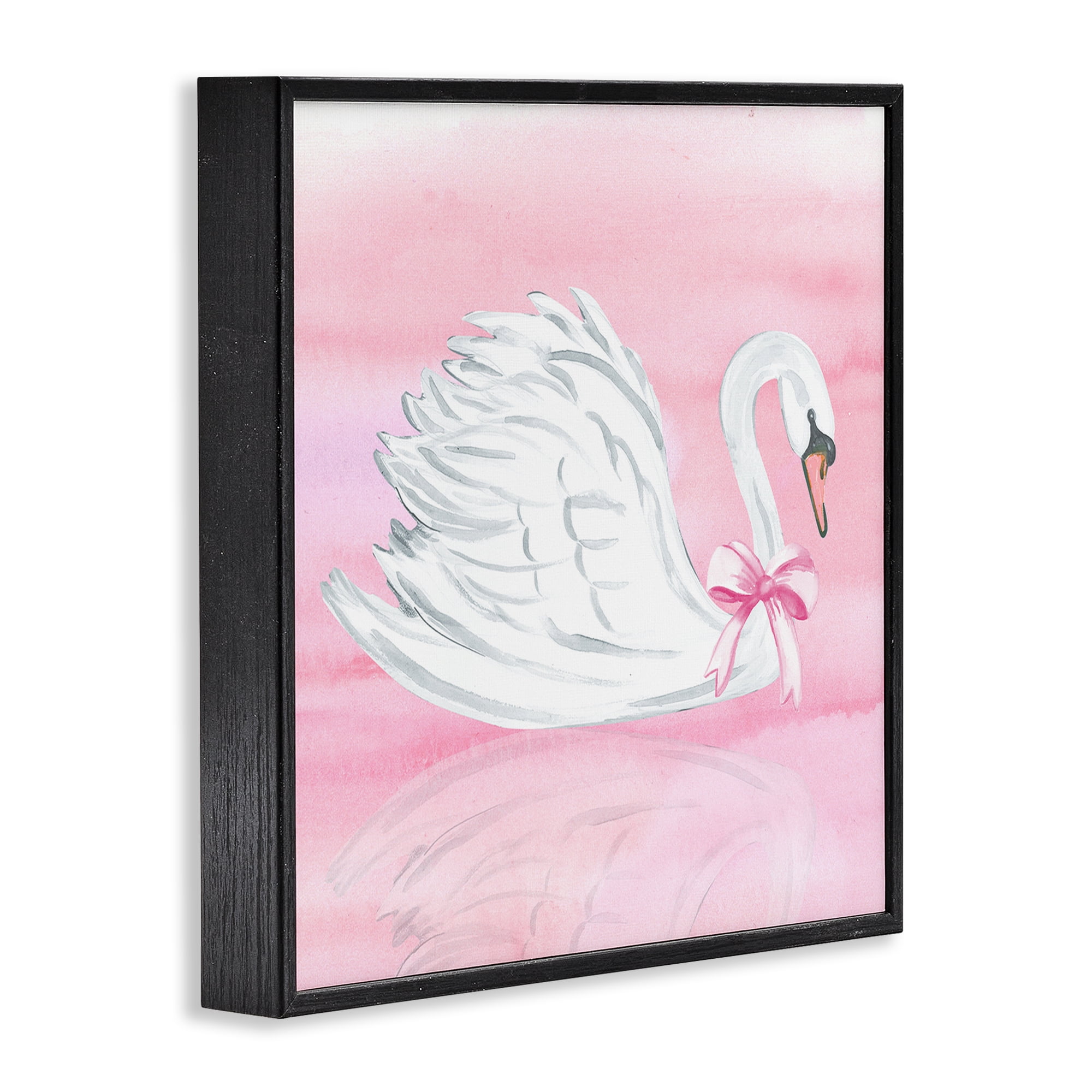 Stupell Industries Pink Bow Swan Black Framed Giclee Art, design by Corinne Haig