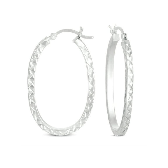 Diamond Cut Square Tube Large Hoop Earrings in Sterling Silver