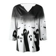 thumbnail image 5 of YDFCWXW Women's V-Neck Halloween Print T-Shirt - 3/4 Sleeve Casual Gothic Tee for Spooky Season Light Gray, XXL, 5 of 5
