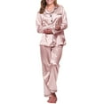 thumbnail image 2 of Alitao Womens Pajama Sets Lounge Sets Pajamas For Women Set Long Sleeve Button Up Sleepwear Soft Lightweight Comfy Long Pants Loungewear Silk Pajamas Two Piece Sets Pink XL, 2 of 6