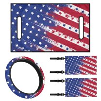 Jeiento Golf Cart Seat Covers 4 PCS with Steering Wheel Cover and 2PCS Golf Cart Flags Stars Golf Cart Seat Protector 13-14 Inch Steering Wheel Covers Club Car Flag Golf Cart Accessories