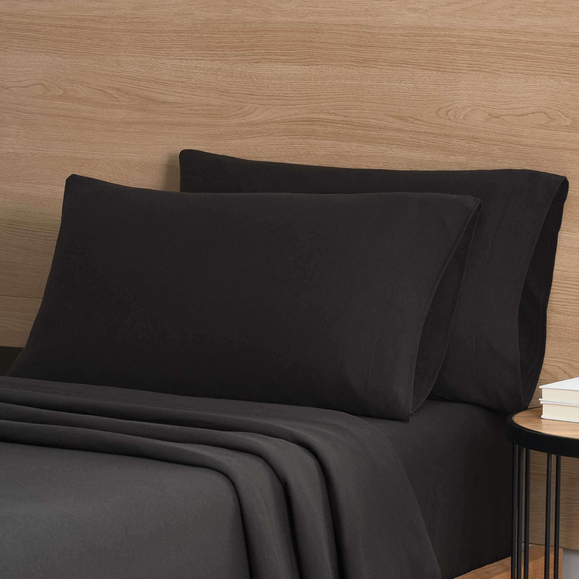 Mainstays Cotton Rich Extra Soft Jersey Bed Sheet Set, Full, Rich Black, 4 Pieces