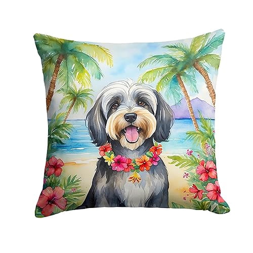 Tibetan Terrier Luau Throw Pillow 14 in x 14 in