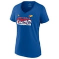 thumbnail image 2 of Women's Fanatics Royal Kansas Jayhawks 2022 NCAA Men's Basketball National Champions Poster Schedule V-Neck T-Shirt, 2 of 5