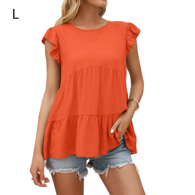 QualitChoice Hauts à Manches Courtes en Dentelle Été Col Rond T-shirt Décontracté Ample Orange G