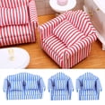 thumbnail image 4 of Miniature Sofa, Dollhouse Sofa Set Light Color Strip Fine Workmanship 3Pcs Delicate Long Life Span 1:12 Eye Catching With Throw Pillow For Decoration Blue, 4 of 8