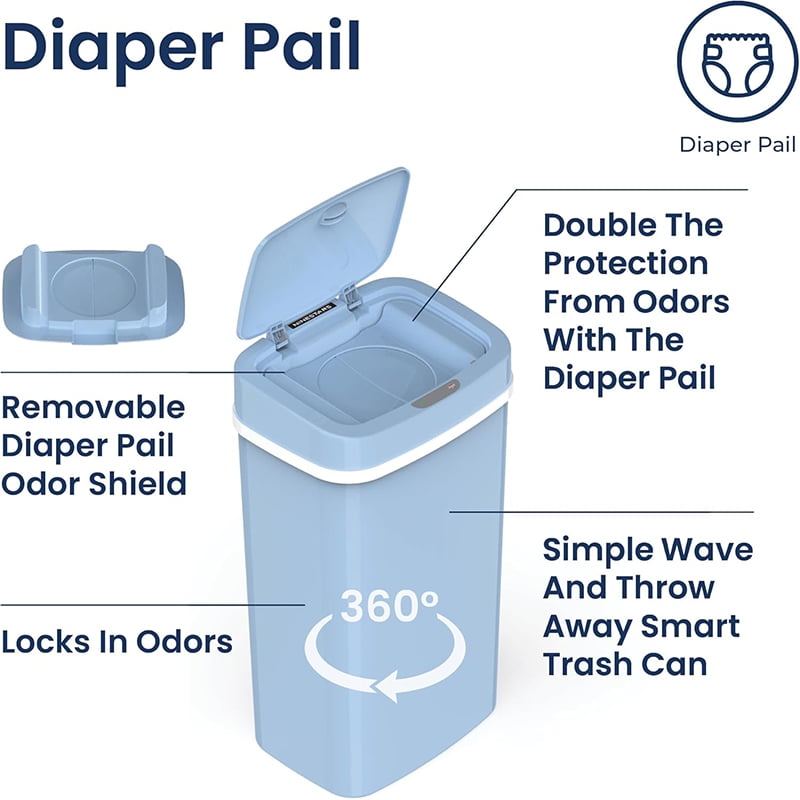 NPT-16-1 Automatic Touchless Motion Sensor Diaper Disposal Trash Can with lid, 4.2 gallon/16 L, Pink, Plastic