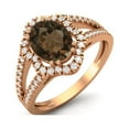 thumbnail image 2 of 2.56 cts Smoky Quartz Split Shank 925 Sterling Silver Rose Vermeil Solitaire Halo Mother's Day Gift Ring, 2 of 3