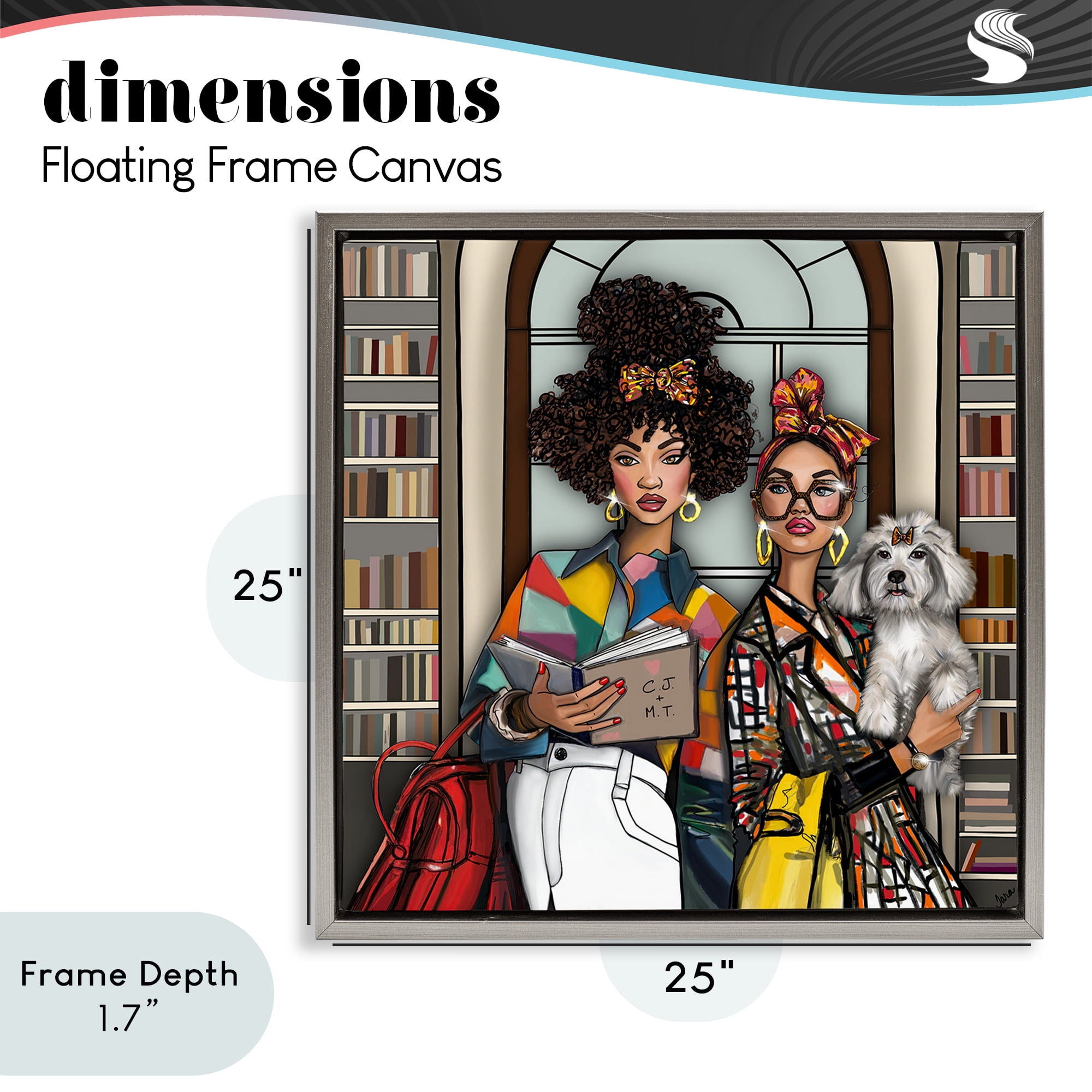Stupell Industries Bookish Girls at Library Gray Framed Floater Canvas Wall Art, design by Tara Boone