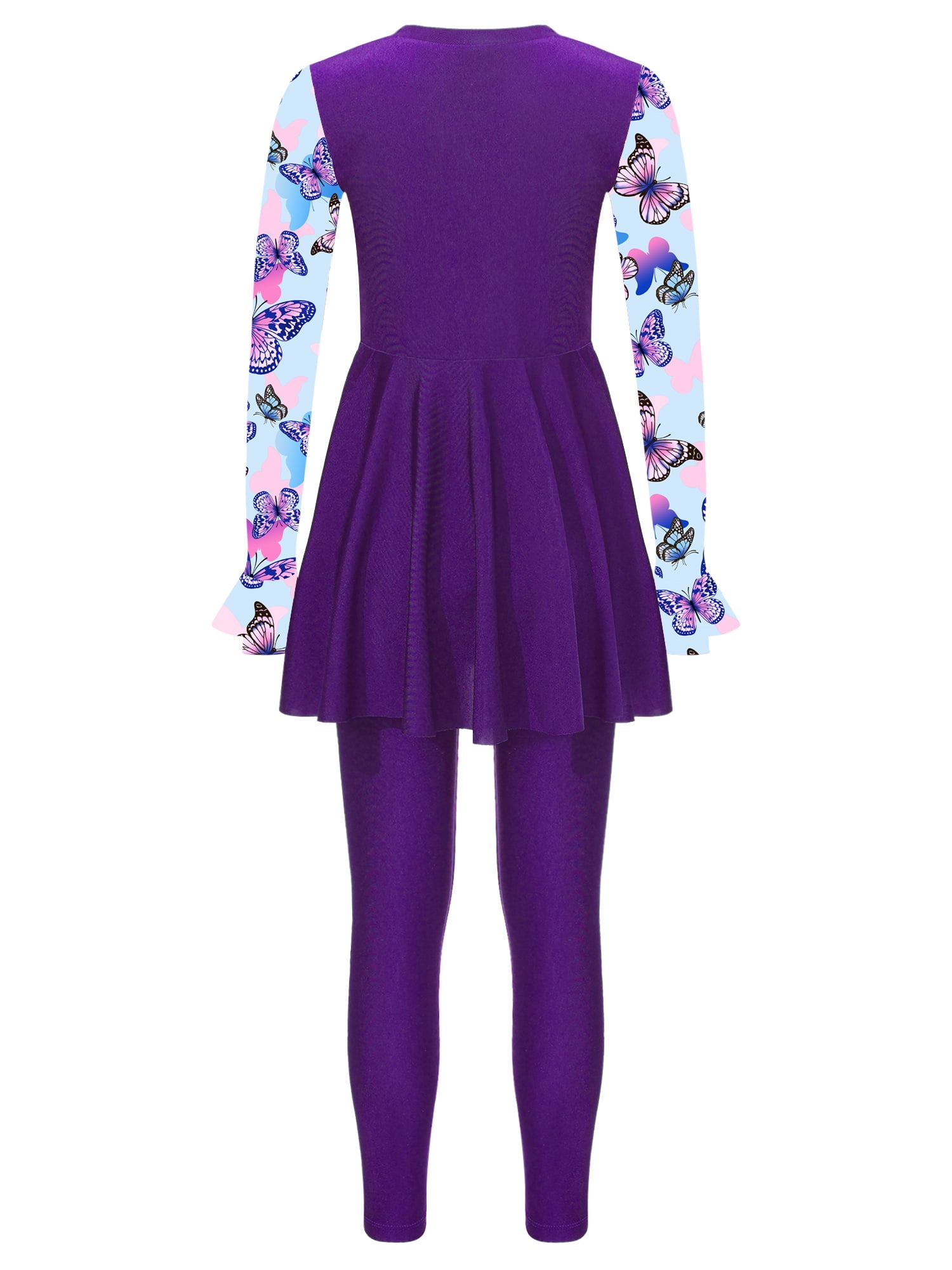 Yeahdor Girls Muslim Swimsuit Full Cover Long Sleeve Dress with Swim Trunks Islamic Full Body Swimsuit Purple 10