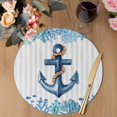 thumbnail image 3 of Coastal Anchor Round 15 Inch Placemats Set of 4, Blue Marine Coral Starfish Fish Gray Stripes HeatResistant Non Slip Place Mats for Dining Table, Wipeable Braided Kitchen Table Mats for Housewarming, 3 of 9