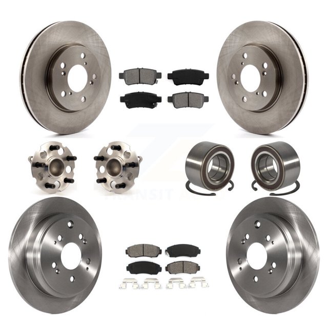Transit Auto Front Rear Wheel Hub Bearings Assembly Disc Brake Rotors and Semi-Metallic Pads Kit (10Pc) for Car 2005-2010 Honda Odyssey - Left Right Side (Driver Passenger) KBB-106645