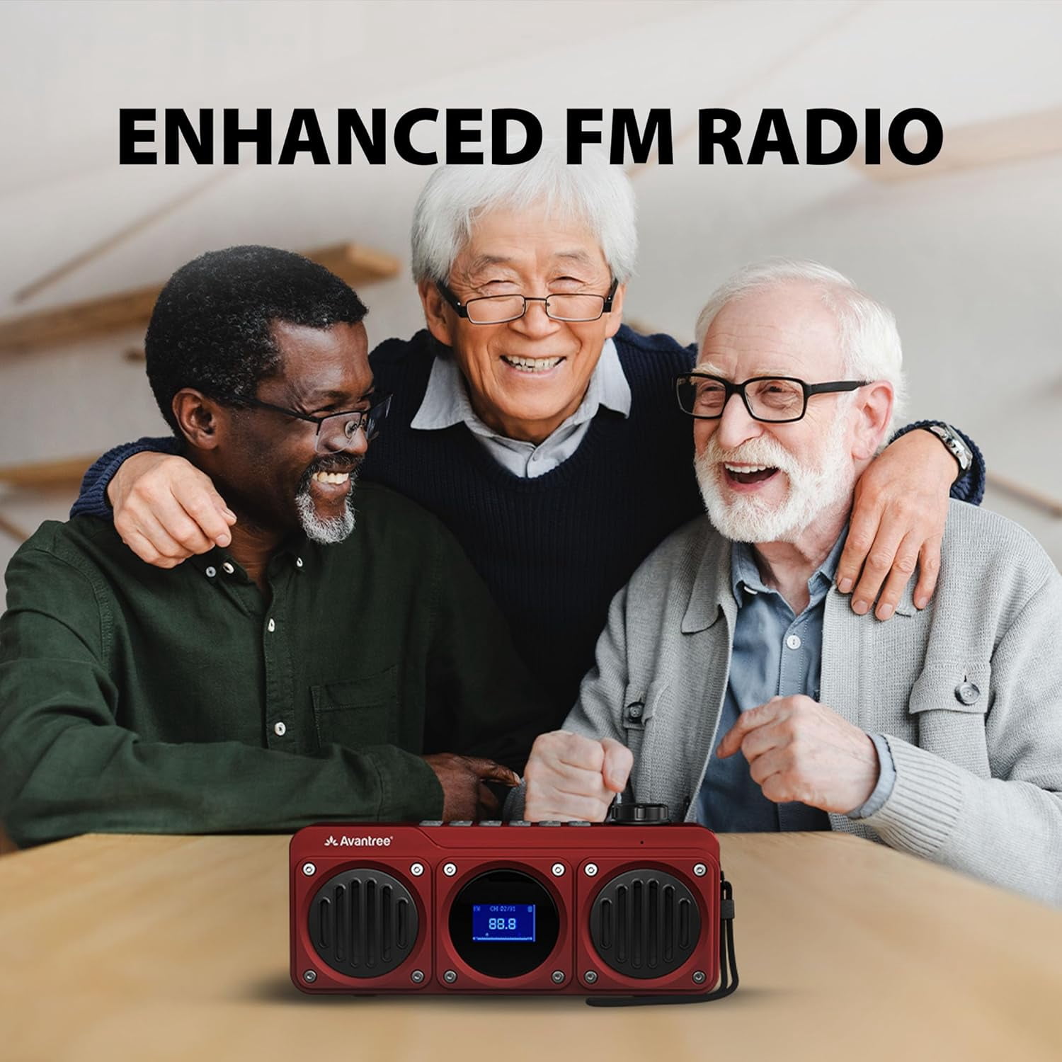 Avantree Boombyte - Portable Digital FM Radio with Bluetooth Speaker, Superb Sound, Metal Finish, MP3 Player, Support Micro SD Card & USB Audio Input, Long Play Time, Rechargeable, Easy to Use - Red